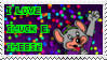 A stamp with a photo of avenger Chuck E. Cheese that says 'I LOVE CHUCK E. CHEESE.'