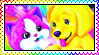 The pink cat and yellow puppy from Lisa Frank illustrations.