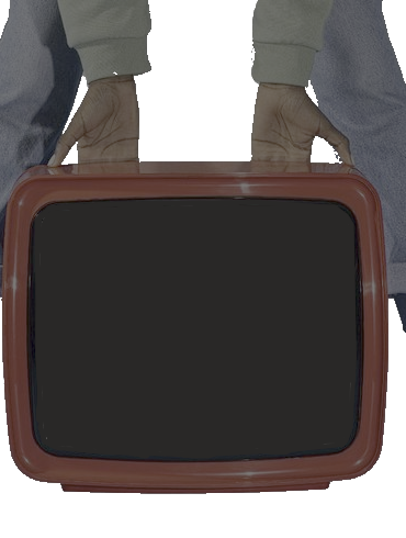 Hands holding a television containing a youtube video.